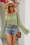 Openwork Round Neck Dropped Shoulder Knit Top