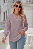 Eyelet Notched Lantern Sleeve T-Shirt