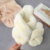 Faux Fur Crisscross Strap Slippers