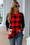 Plaid Round Neck Long Sleeve T-Shirt