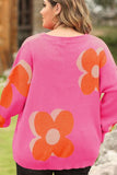 Plus Size Flower Graphic Round Neck Dropped Shoulder Sweater