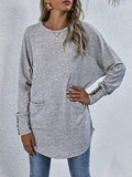 Buttoned Round Neck Long Sleeve T-Shirt