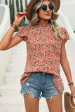 Ditsy Floral Mock Neck Short Sleeve T-Shirt