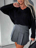 V-Neck Cable-Knit Long Sleeve Sweater