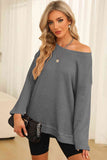 Waffle-Knit Round Neck Long Sleeve Sweatshirt