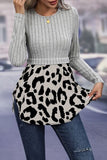 Leopard Peplum Round Neck Blouse