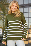 Striped Decorative Button Mock Neck Sweater