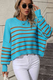 Striped Dropped Shoulder Round Neck Pullover Sweater