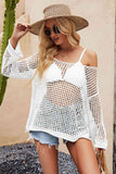 Openwork Round Neck Long Sleeve Cover Up