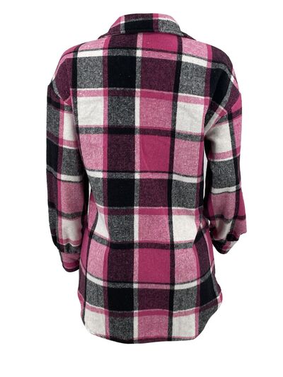 Plaid Button Up Dropped Shoulder Jacket