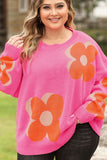 Plus Size Flower Graphic Round Neck Dropped Shoulder Sweater