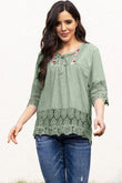 Tie Neck Lace Detail Half Sleeve Blouse