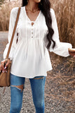 Tied Decorative Button Balloon Sleeve Blouse