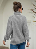 Turtleneck Cable-Knit Dropped Shoulder Sweater