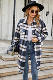 Plaid Button Up Collared Neck Coat with Pockets