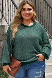 Plus Size Waffle-Knit Round Neck Dropped Shoulder Sweater