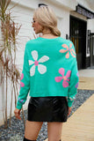 Flower Round Neck Drop Shoulder Sweater