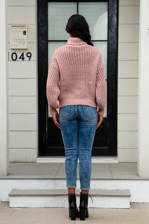 Cable-Knit Turtleneck Long Sleeve Sweater