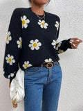 Flower Round Neck Latern Sleeve Sweater