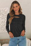 Metallic Cutout Round Neck Long Sleeve Top