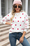 Woven Right Polka Dot Round Neck Dropped Shoulder Sweater