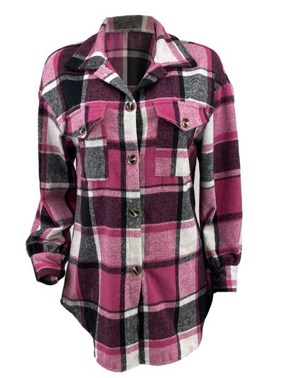 Plaid Button Up Dropped Shoulder Jacket