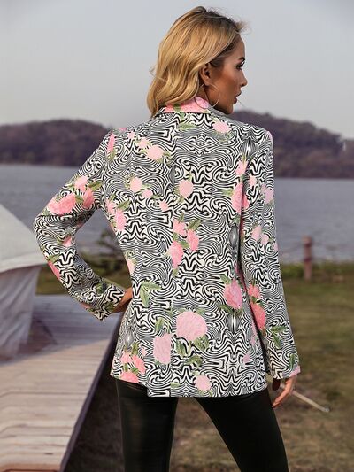 Printed Lapel Collar Long Sleeve Blazer