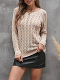 Openwork Round Neck Long Sleeve Sweater