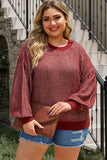 Plus Size Waffle-Knit Round Neck Dropped Shoulder Sweater