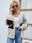 Color Block Button Up Lantern Sleeve Cardigan