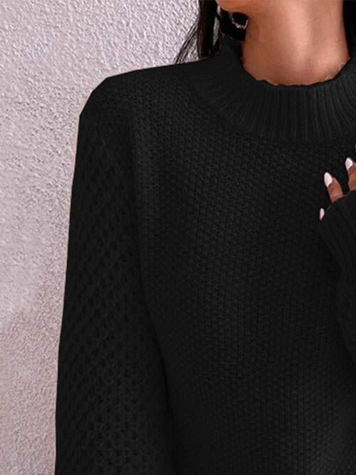 Openwork Mock Neck Long Sleeve Sweater