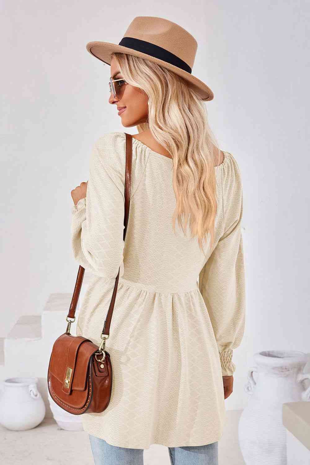 V-Neck Lantern Sleeve Blouse