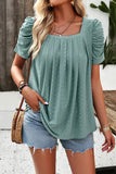 Eyelet Square Neck Puff Sleeve T-Shirt