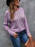 Openwork Round Neck Long Sleeve Sweater