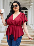 Plus Size Frill Surplice Flutter Sleeve Blouse