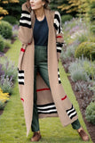 Striped Open Front Long Sleeve Longline Sweater Cardigan