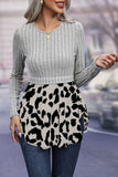 Leopard Peplum Round Neck Blouse