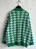 Houndstooth Botton Front  Cardigan with Pockets