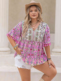 Plus Size Printed V-Neck Half Sleeve Blouse