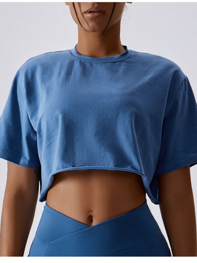 Cropped Round Neck Short Sleeve Active Top