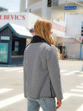 Houndstooth Open Front Long Sleeve Jacket