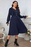 Melo Apparel Plus Size V-Neck Buttoned Flounce Sleeve Dress