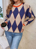 Geometric Round Neck Dropped Shoulder Sweater