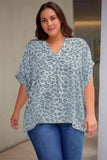 Plus Size Printed Notched Neck Half Sleeve Top