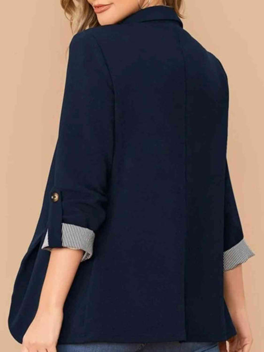 Lapel Collar Roll-Tab Sleeve Blazer