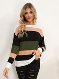 Striped Round Neck Dropped Shoulder Sweater