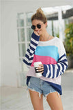 Striped Ribbed Trim Bell Sleeve Sweater