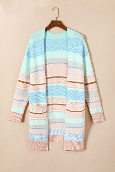 Color Block Pocketed Dropped Shoulder Cardigan