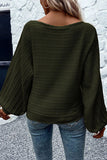 Openwork Boat Neck Lantern Sleeve Sweater