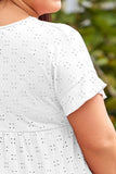 Plus Size Eyelet Round Neck Short Sleeve Blouse